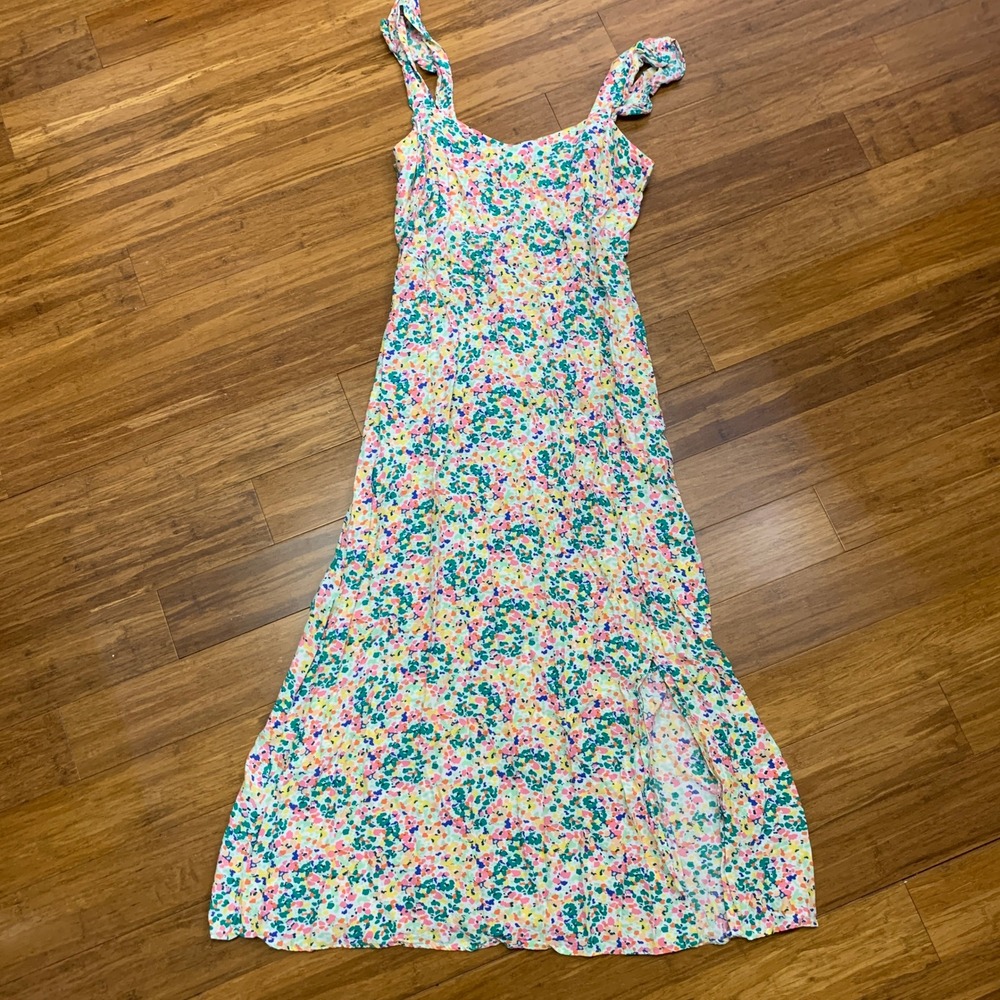 LOFT Womens Multi Color Abstract Floral Ruffle Shoulder‎ Midi Dress Size 6